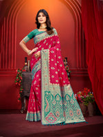 Thumbnail for Sangam Prints Rani Pink Silk Woven Work Traditional Saree