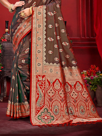 Sangam Prints Brown  Silk Woven Work Traditional Saree - Distacart