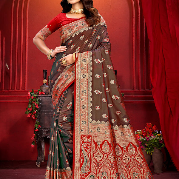 Sangam Prints Brown  Silk Woven Work Traditional Saree