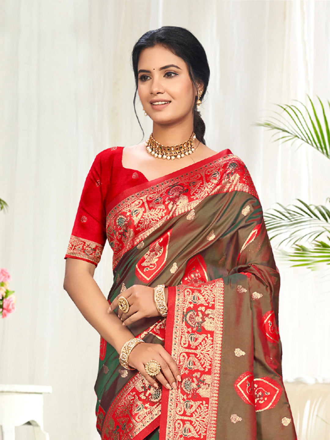 Sangam Prints Light Brown Silk Woven Work Traditional Saree - Distacart
