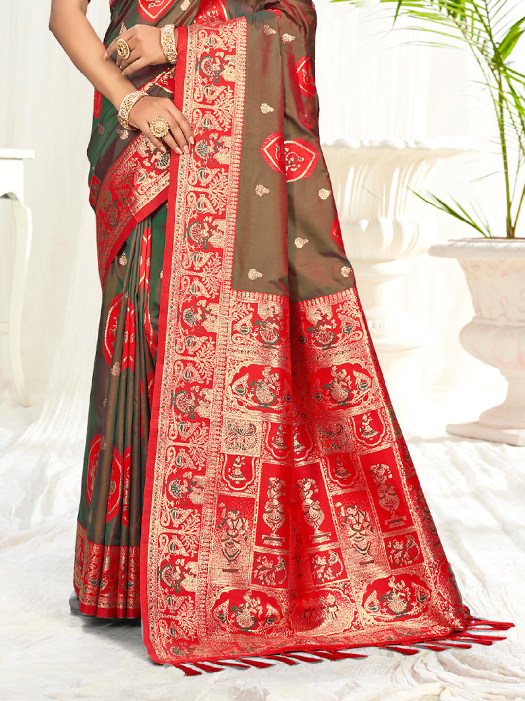 Sangam Prints Light Brown Silk Woven Work Traditional Saree