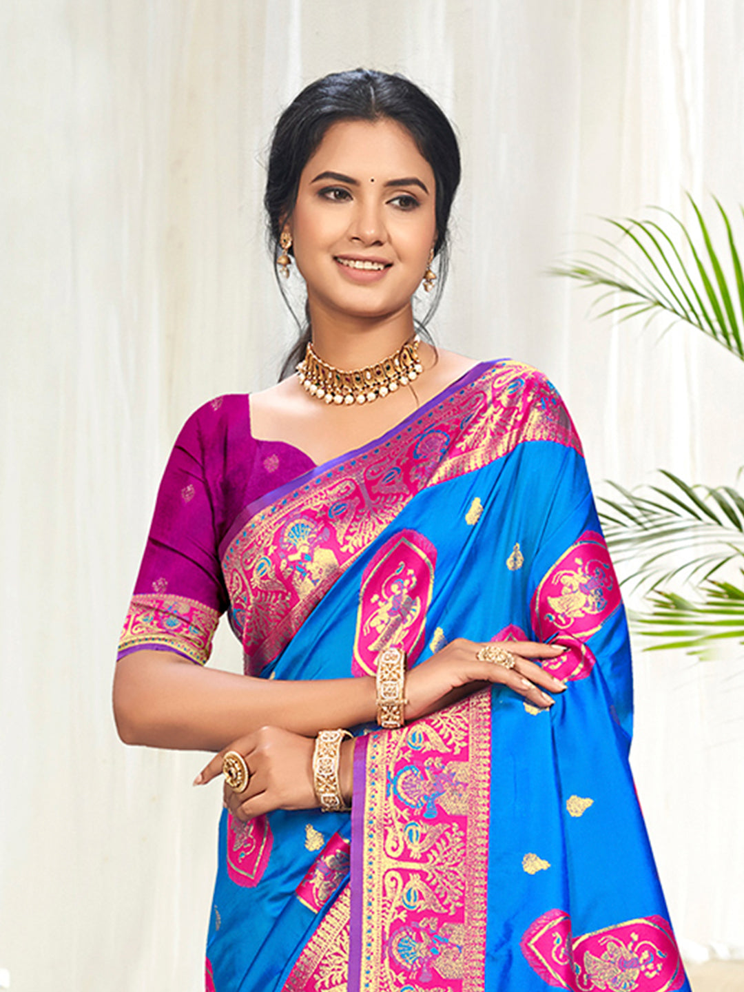 Sangam Prints Blue Silk Woven Work Traditional Saree