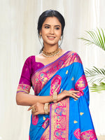 Thumbnail for Sangam Prints Blue Silk Woven Work Traditional Saree