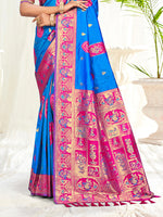Thumbnail for Sangam Prints Blue Silk Woven Work Traditional Saree