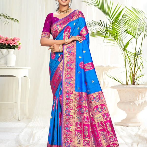 Sangam Prints Blue Silk Woven Work Traditional Saree