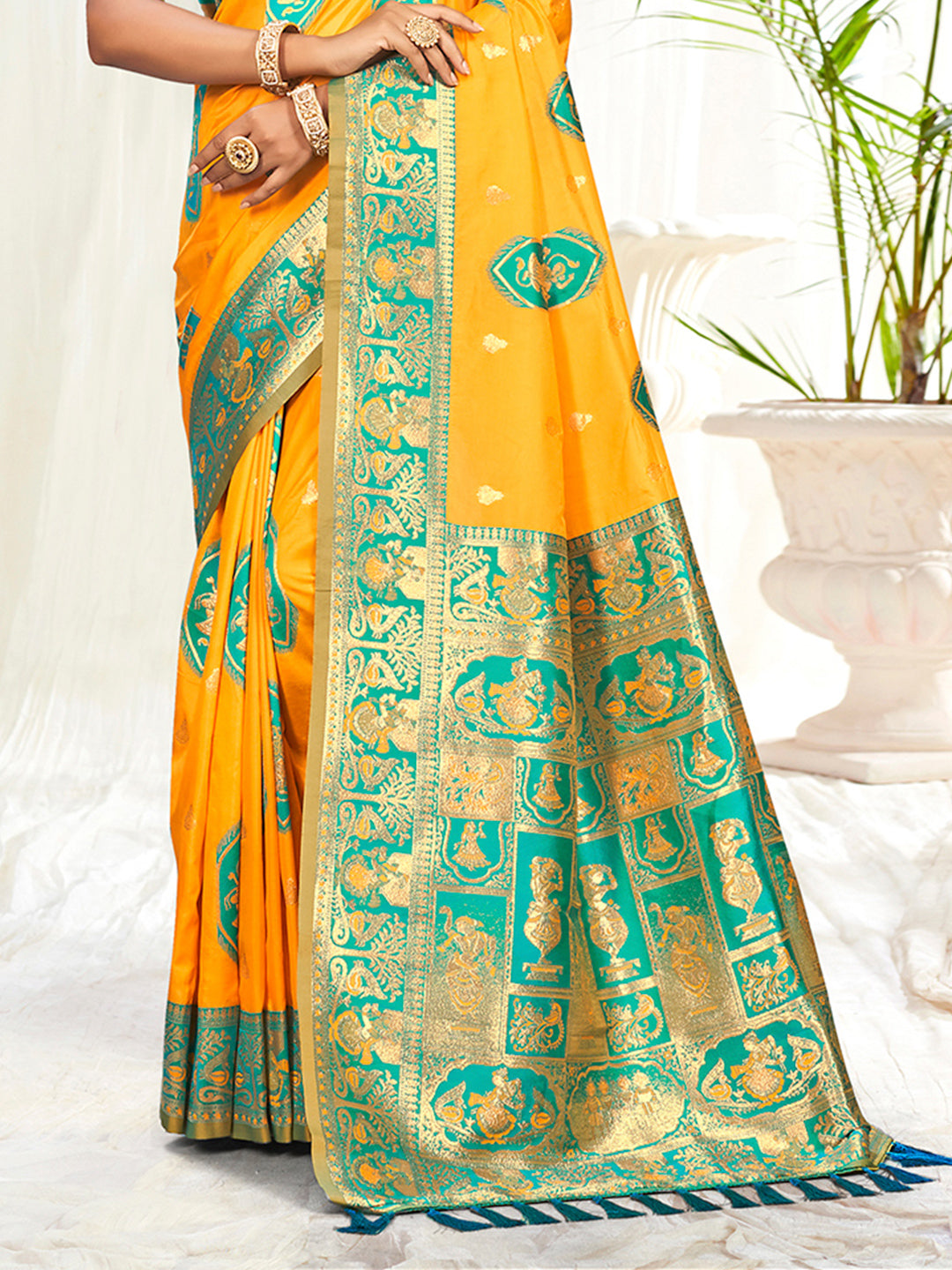 Sangam Prints Yellow Silk Woven Work Traditional Saree - Distacart