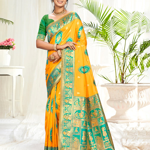 Sangam Prints Yellow Silk Woven Work Traditional Saree