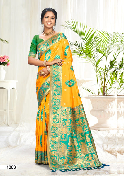 Prazu Fashion Yellow Silk Weaving Wedding Wear Saree