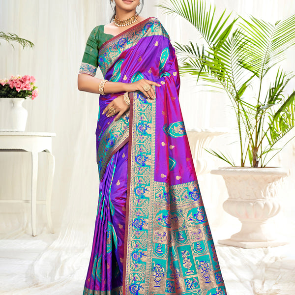 Sangam Prints Purple Silk Woven Work Traditional Saree