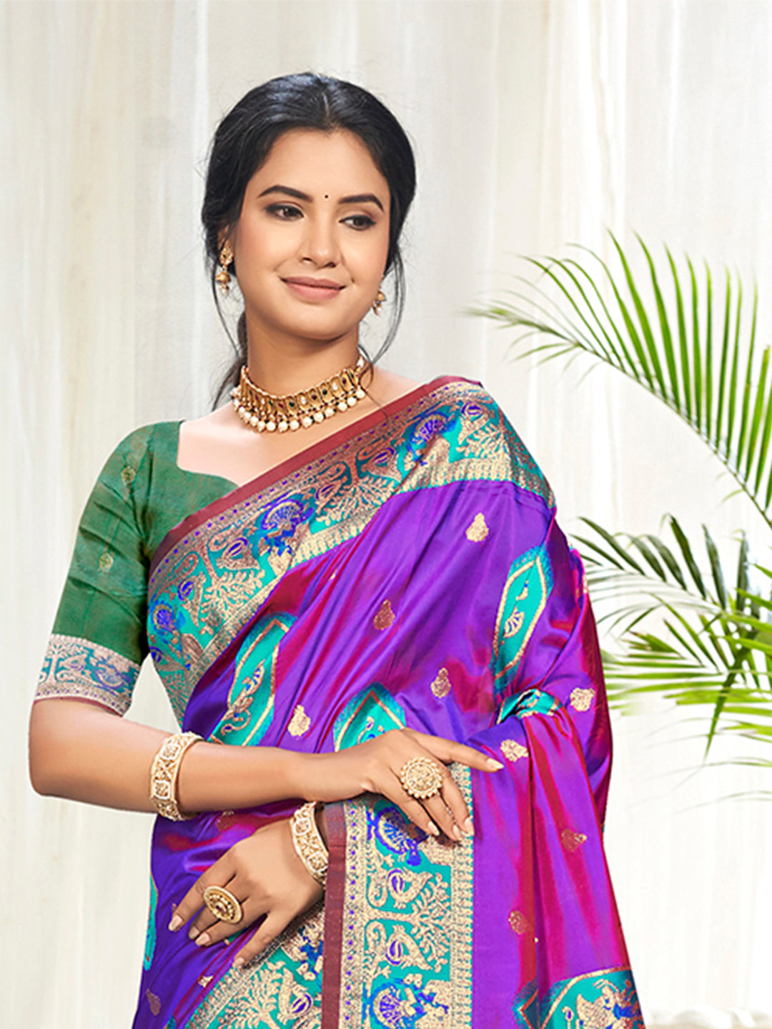 Sangam Prints Purple Silk Woven Work Traditional Saree - Distacart