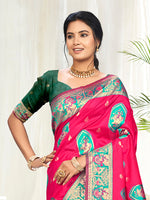 Thumbnail for Sangam Prints Rani Pink Silk Woven Work Traditional Saree