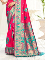 Thumbnail for Sangam Prints Rani Pink Silk Woven Work Traditional Saree