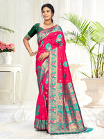 Thumbnail for Sangam Prints Rani Pink Silk Woven Work Traditional Saree