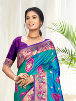 Thumbnail for Sangam Prints Teal Blue Silk Woven Work Traditional Saree