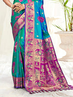 Thumbnail for Sangam Prints Teal Blue Silk Woven Work Traditional Saree