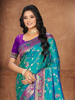 Thumbnail for Sangam Prints Teal Blue Silk Woven Work Traditional Saree