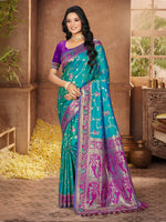 Thumbnail for Sangam Prints Teal Blue Silk Woven Work Traditional Saree