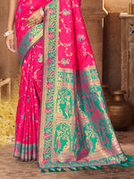 Thumbnail for Sangam Prints Rani Pink Silk Woven Work Traditional Saree