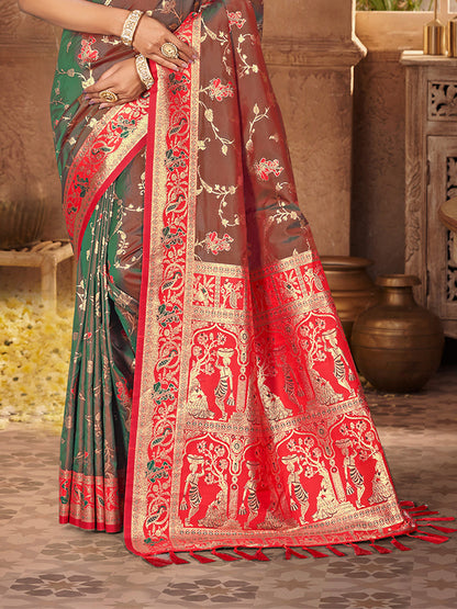 Sangam Prints Brown  Silk Woven Work Traditional Saree - Distacart