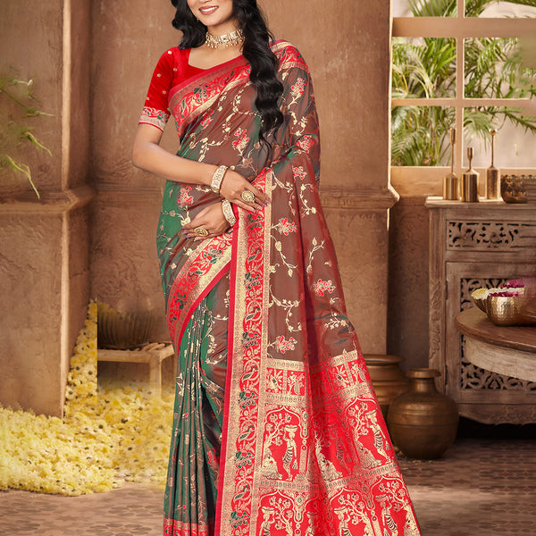 Sangam Prints Brown  Silk Woven Work Traditional Saree