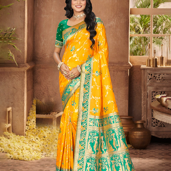 Sangam Prints Yellow Silk Woven Work Traditional Saree