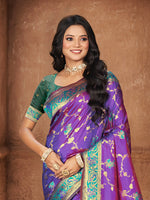 Thumbnail for Sangam Prints Purple Silk Woven Work Traditional Saree