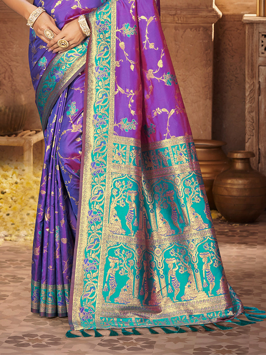 Sangam Prints Purple Silk Woven Work Traditional Saree