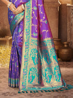 Thumbnail for Sangam Prints Purple Silk Woven Work Traditional Saree