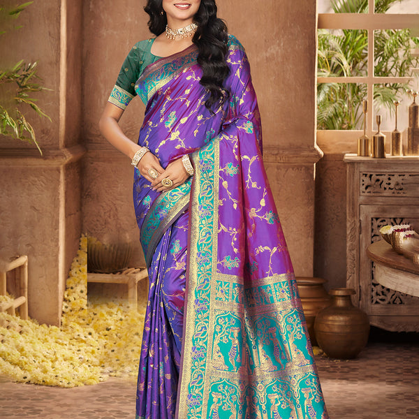 Sangam Prints Purple Silk Woven Work Traditional Saree