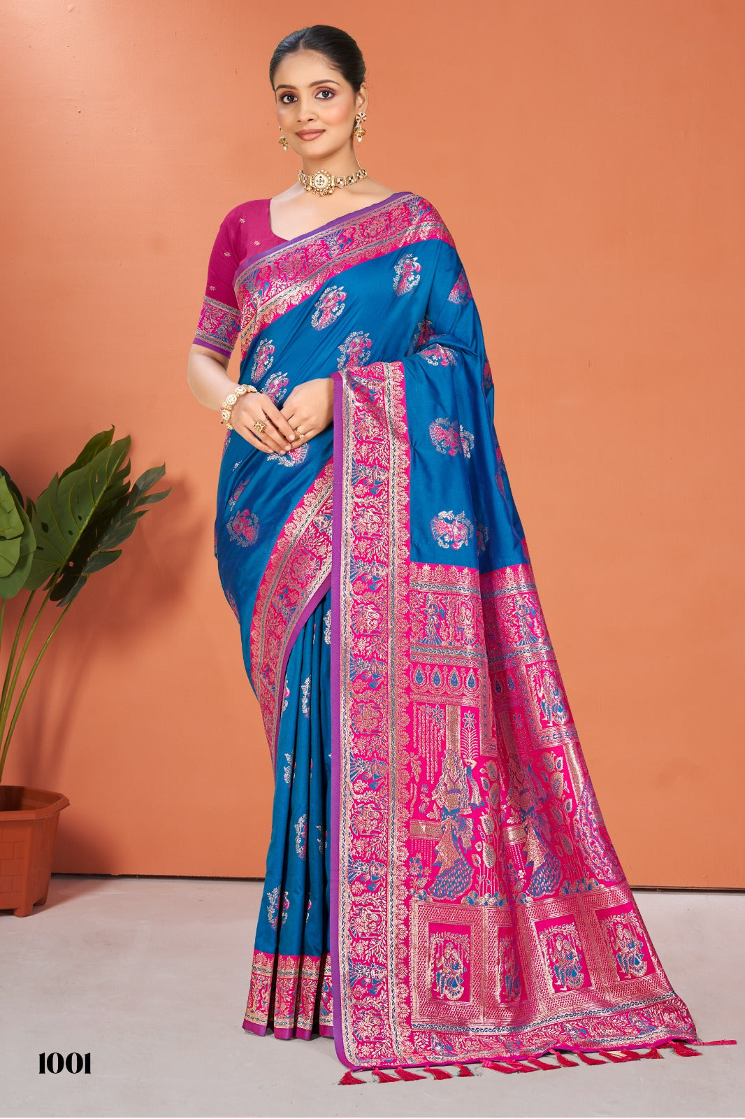 Prazu Fashion Royal Blue Silk Weaving Wedding Wear Saree