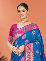 Thumbnail for Sangam Prints Blue Silk Woven Work Traditional Saree