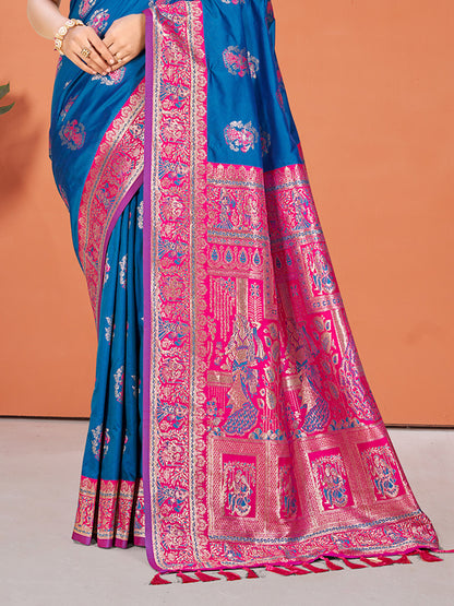 Sangam Prints Blue Silk Woven Work Traditional Saree - Distacart