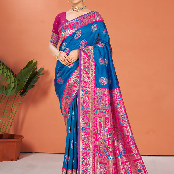 Sangam Prints Blue Silk Woven Work Traditional Saree
