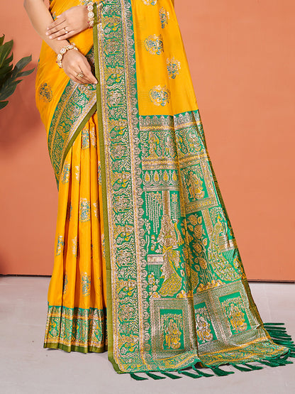 Sangam Prints Yellow Silk Woven Work Traditional Saree - Distacart