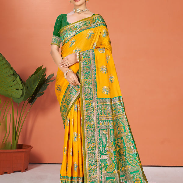 Sangam Prints Yellow Silk Woven Work Traditional Saree
