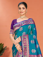 Thumbnail for Sangam Prints Teal Blue Silk Woven Work Traditional Saree