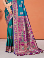 Thumbnail for Sangam Prints Teal Blue Silk Woven Work Traditional Saree
