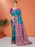 Thumbnail for Sangam Prints Teal Blue Silk Woven Work Traditional Saree