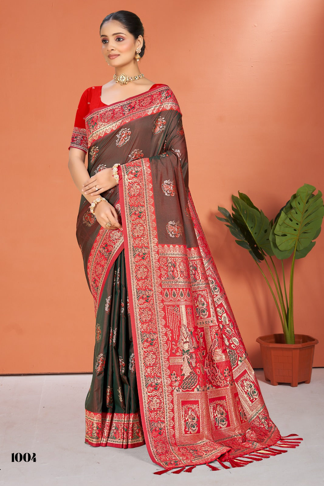 Prazu Fashion Brown Silk Weaving Wedding Wear Saree