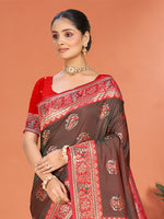 Thumbnail for Sangam Prints Brown  Silk Woven Work Traditional Saree