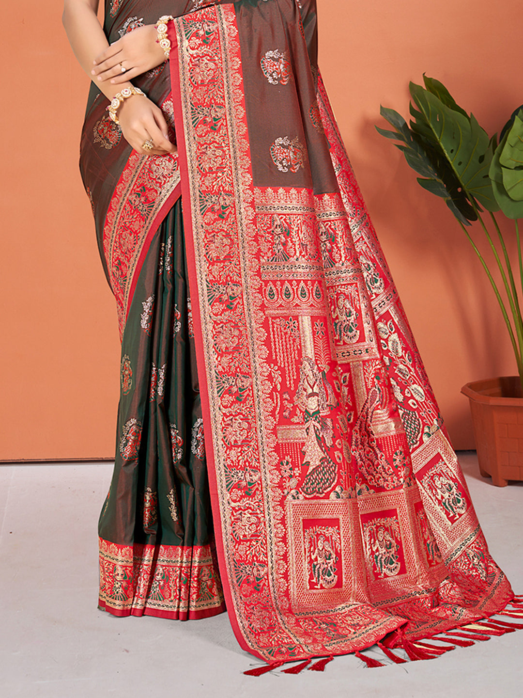 Sangam Prints Brown  Silk Woven Work Traditional Saree