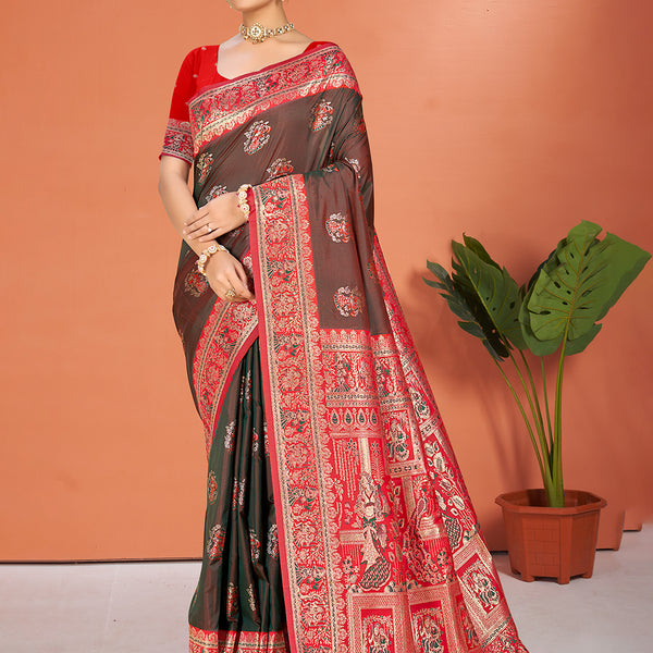 Sangam Prints Brown  Silk Woven Work Traditional Saree