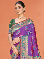 Thumbnail for Sangam Prints Purple Silk Woven Work Traditional Saree
