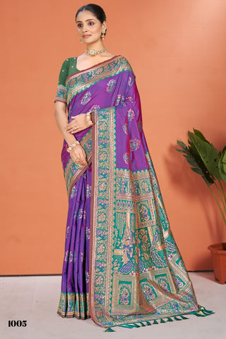 Prazu Fashion Purple Silk Weaving Wedding Wear Saree