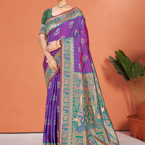 Sangam Prints Purple Silk Woven Work Traditional Saree