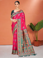 Thumbnail for Sangam Prints Rani Pink Silk Woven Work Traditional Saree