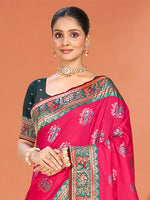 Thumbnail for Sangam Prints Rani Pink Silk Woven Work Traditional Saree