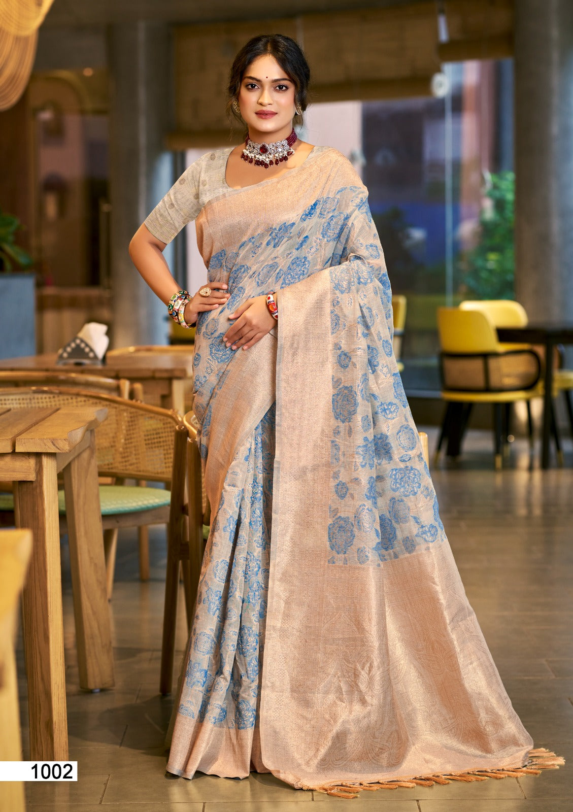 Prazu Fashion Sky Blue Cotton Silk Weaving Wedding Wear Saree
