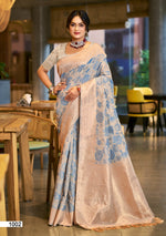 Thumbnail for Prazu Fashion Sky Blue Cotton Silk Weaving Wedding Wear Saree