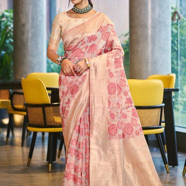Prazu Fashion Pastel Pink Cotton Silk Weaving Wedding Wear Saree